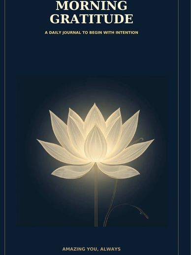 Book cover with glowing lotus and gratitude theme.