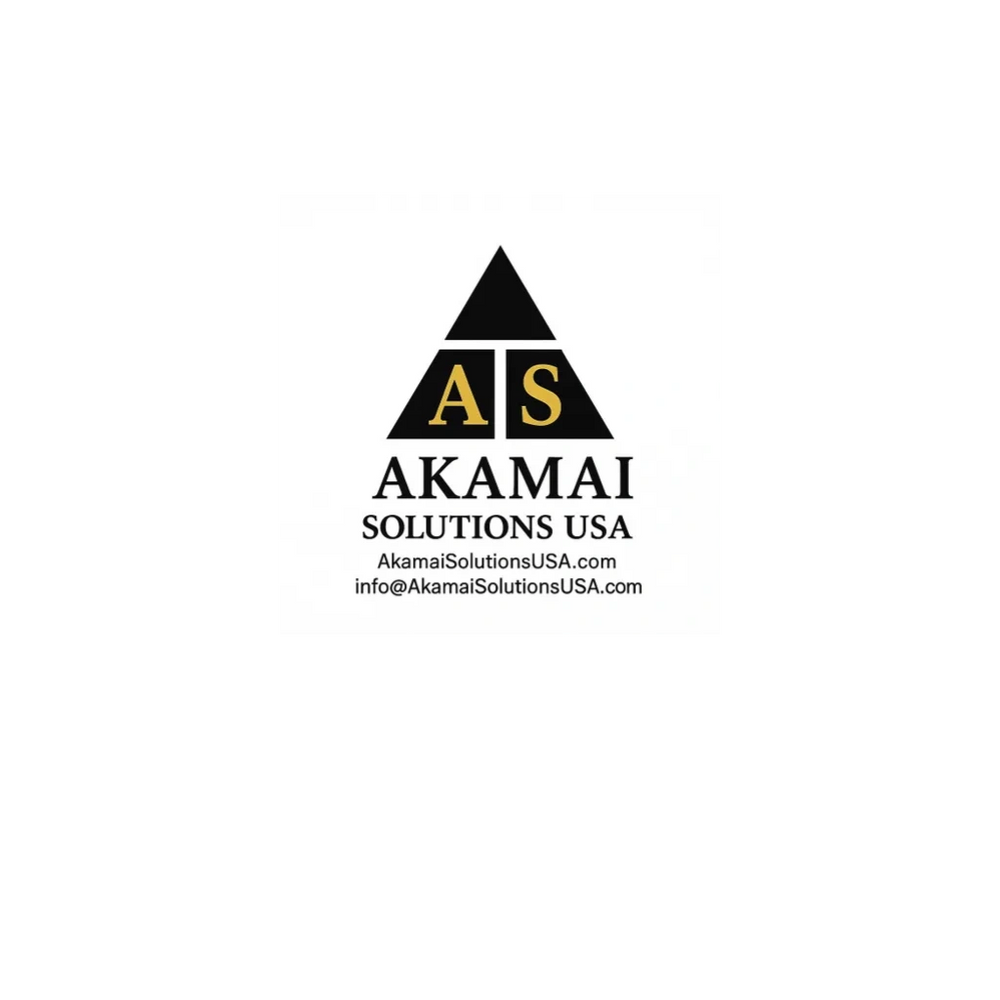 Logo for Akamai Solutions USA with contact information.