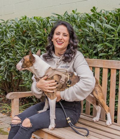 Amanda and her bull terrier Scarlett Jo