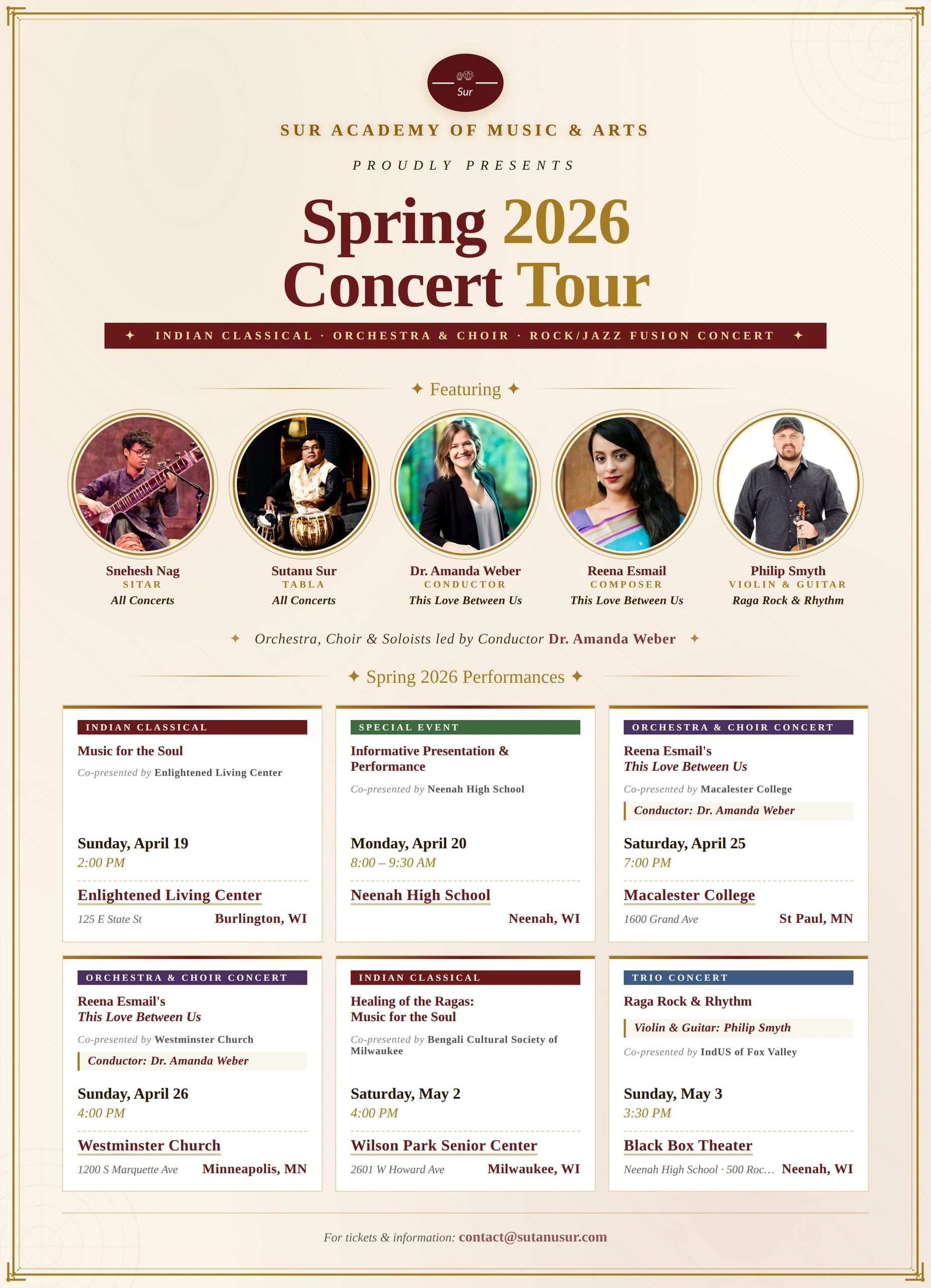 Sur Academy Spring 2026: Indian Classical, Orchestra & Jazz Fusion | WI & MN