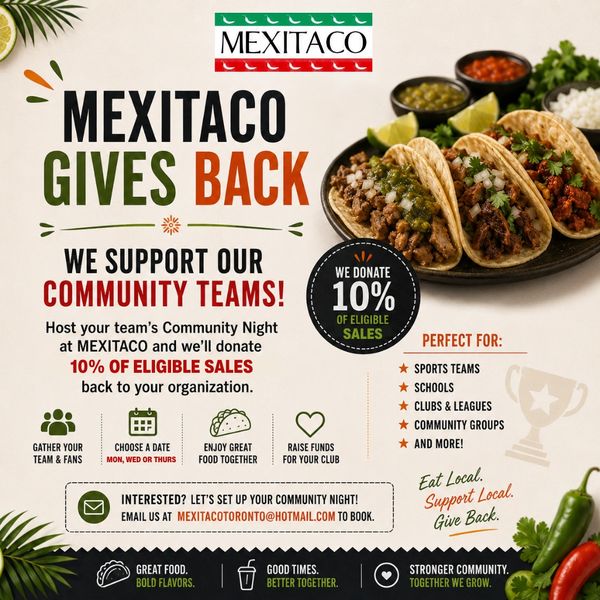 MexiTaco community night supports teams with 10% sales donation.