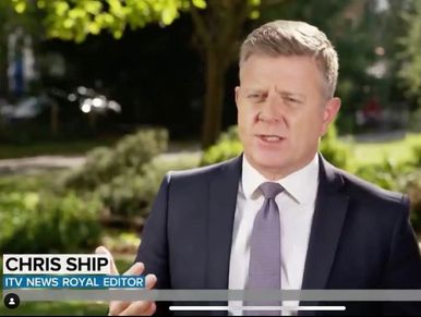 Chris Ship, ITV News Royal Editor, speaking outdoors in a suit and tie.