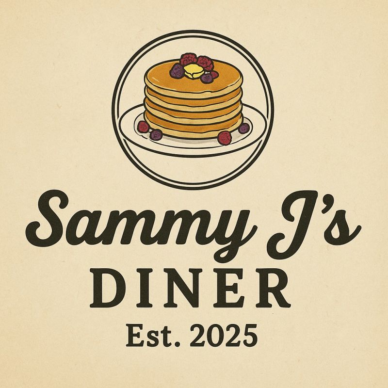 Logo for Sammy J's Diner featuring pancakes and berries, est. 2025