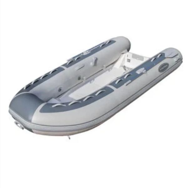 Gray inflatable boat without seats.