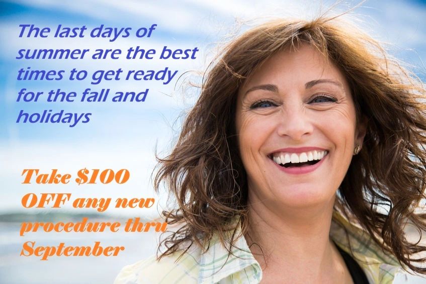 Smiling woman promotes fall procedure discount.