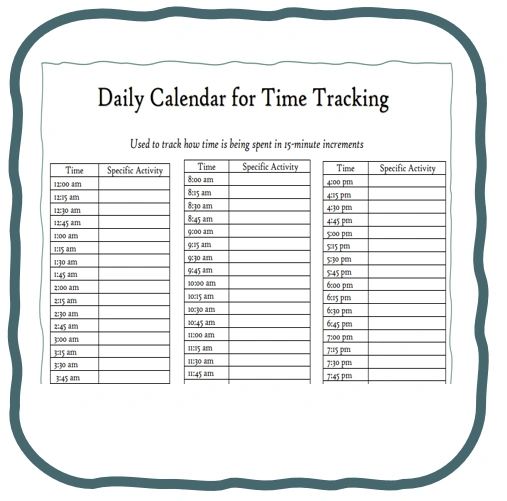 Daily Calendar for Time Tracking and Average Time Per Activity (Time Audit  Template)