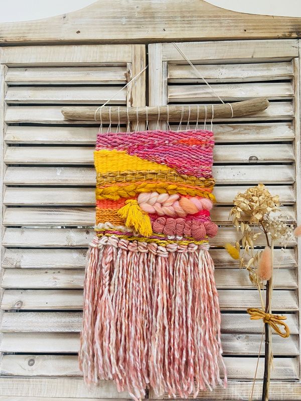 Sunset coloured weaving on wooden French 