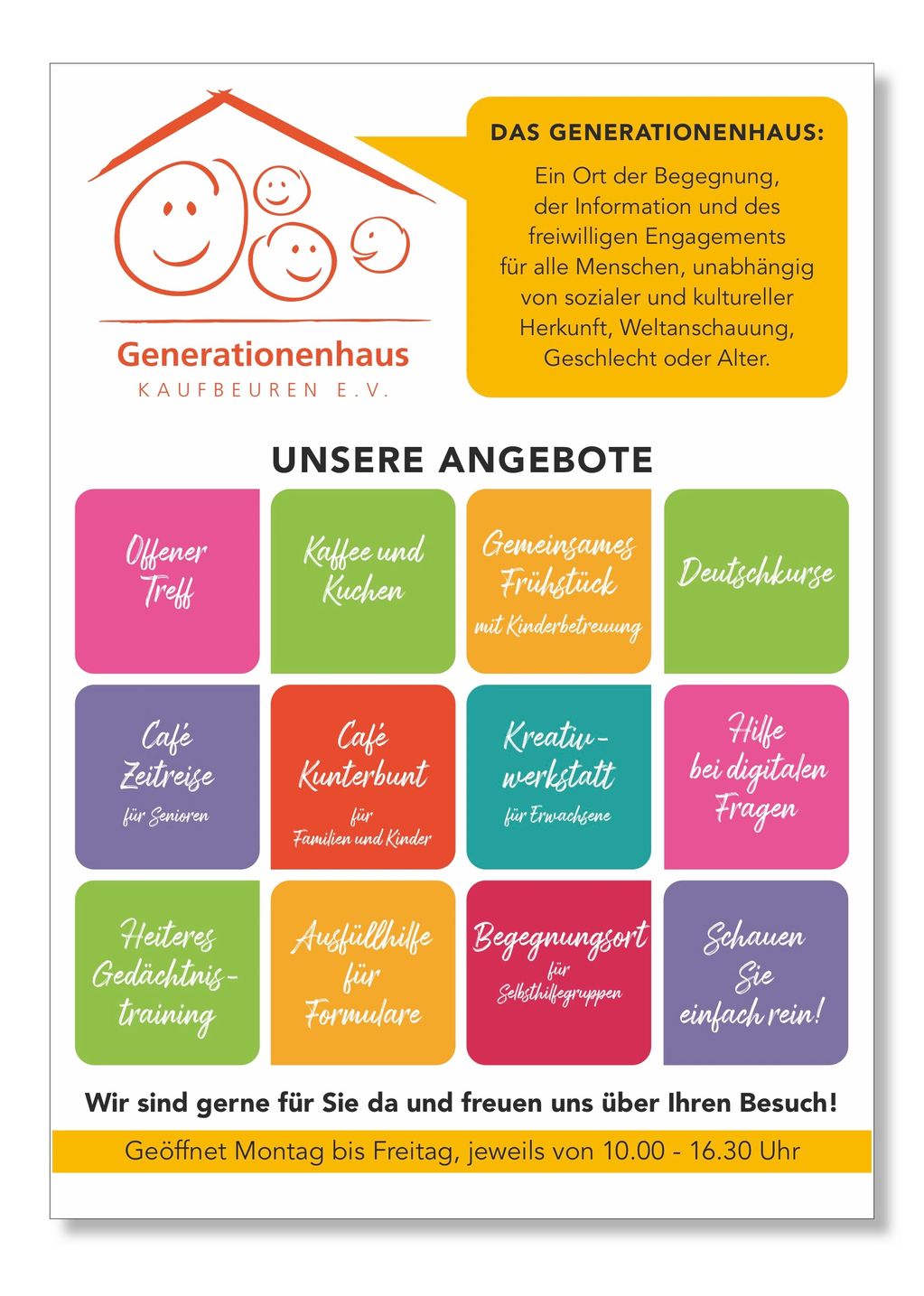 Flyer mit Angeboten des Generationenhauses Kaufbeuren.