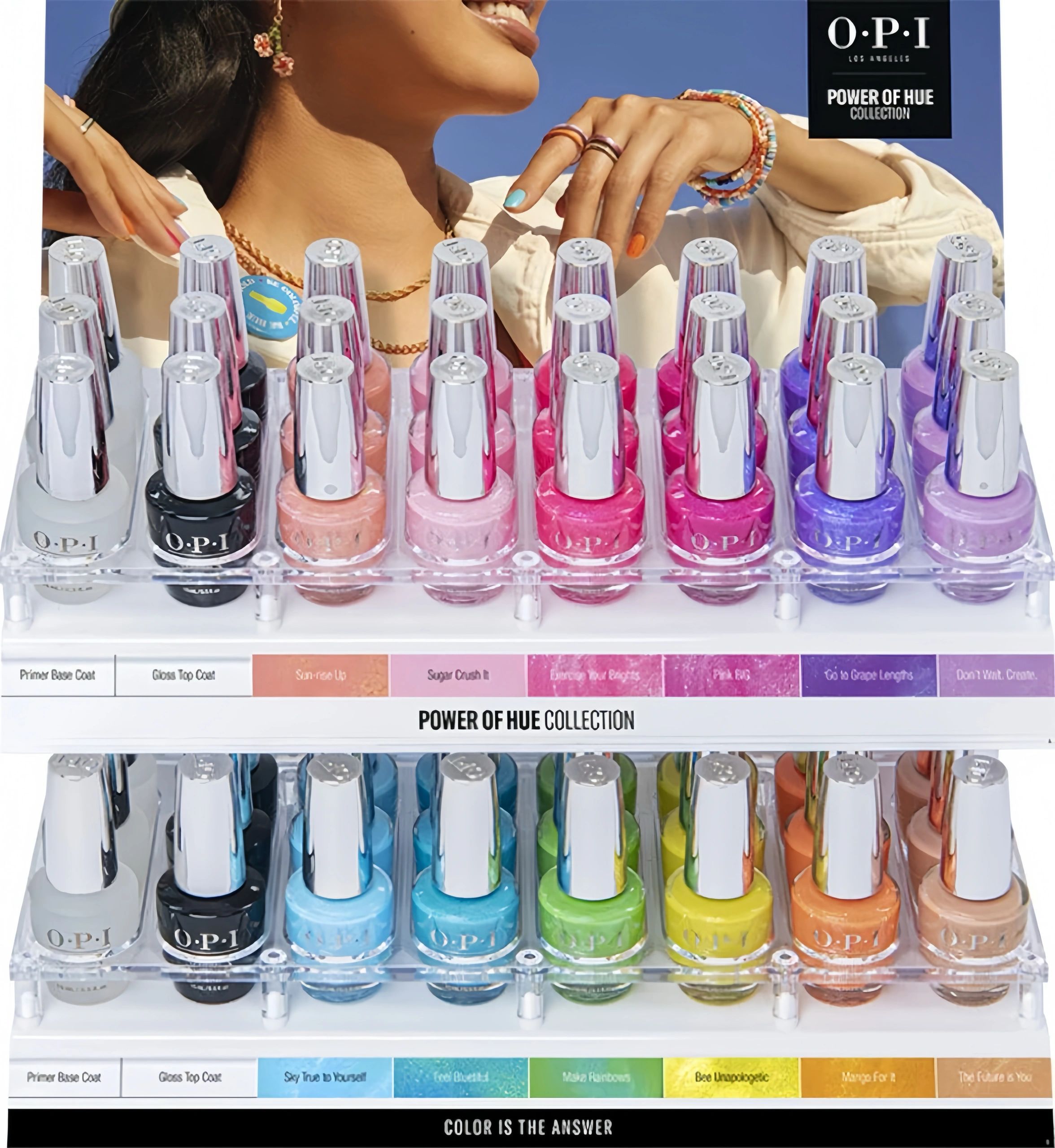 manicure display holder with hand model wearing colors from power of hue collection