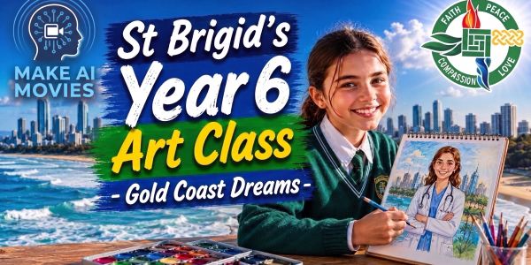 Girl painting a portrait in Year 6 art class at St Brigid's.