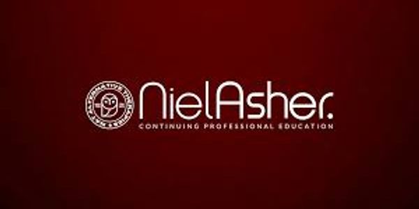Niel Asher logo with dark red background representing professional education.