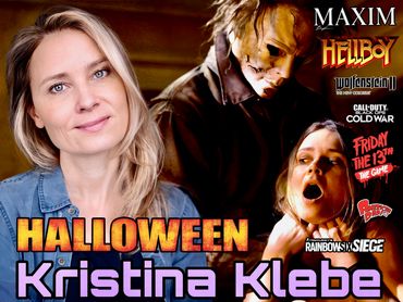 Halloween-themed magazine cover featuring Kristina Klebe and horror video game titles.