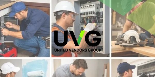 Collage of various skilled workers with UVG logo.