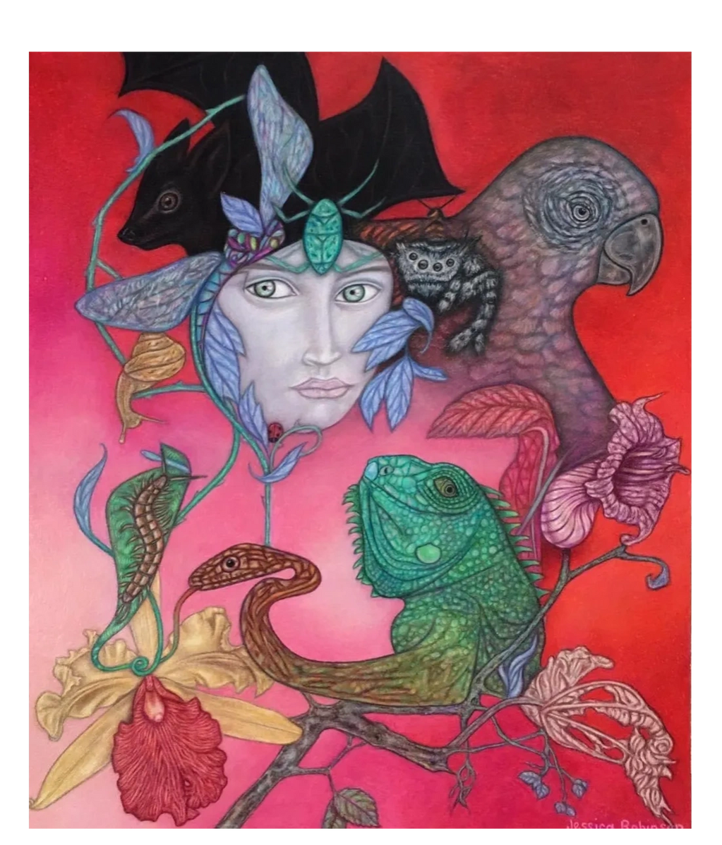 Representation of Demeter, Mother Nature, pictured here with her muses. This represents Transition.
