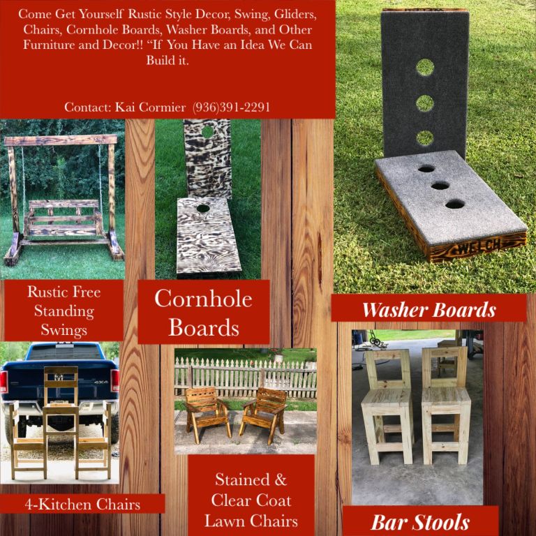 KL Wood Work’s 
Come Get Yourself Rustic Style Decor, Swing, Gliders, Chairs, Furniture, and Other  