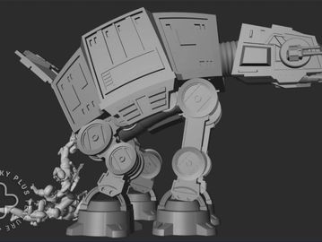 3D model of a mechanical quadruped robot with a detailed body and legs.