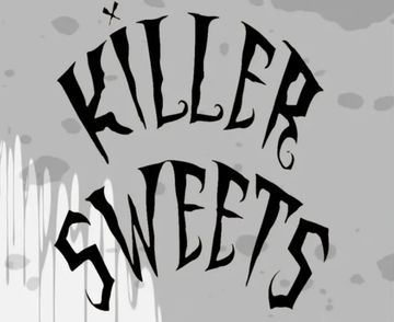 Black stylized text saying 'Killer Sweets' on a gray background.