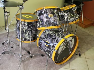 Custom Batman-themed drumkit wrap