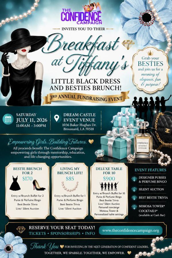 Elegant brunch event featuring a little black dress theme and besties gathering for empowerment.