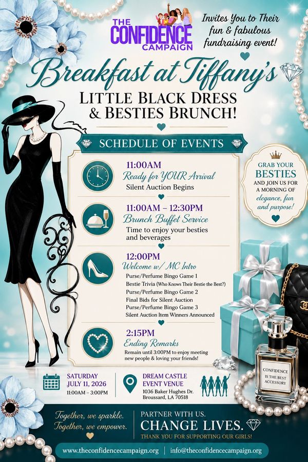 Elegant breakfast fundraising event with brunch, silent auction, and fun activities at Dream Castle venue.