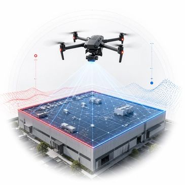 Drone capturing accurate aerial data for commercial roof mapping