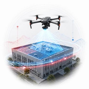 Drone scanning a commercial building for faster site visibility