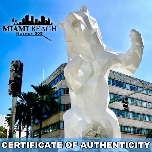 Miami Beach Notary 305 certificate of authenticity notarized in South Beach for artwork 