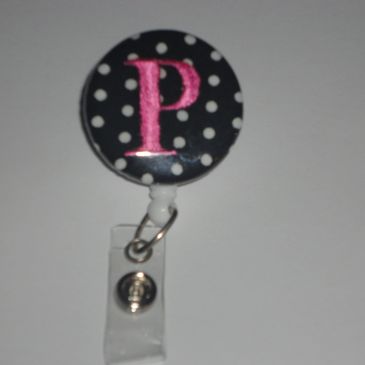 Personalized Badge Reel, Retractable Badge Holder with Initial and Polka  Dots