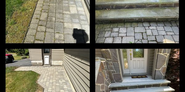 Before and after patio and steps cleaning.