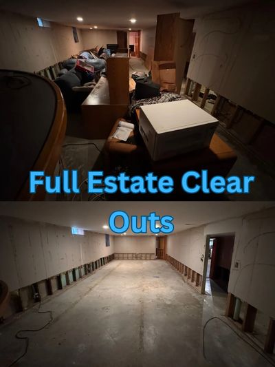 Before and after photos of a basement full estate clear out.