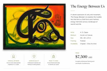 Colorful abstract painting titled 'The Energy Between Us' by A. G. Copra.