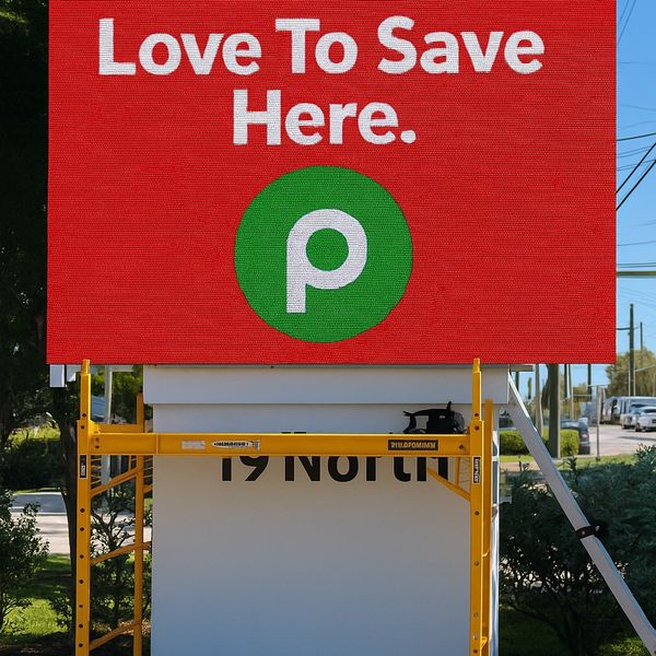 The restored digital billboard now displays crisp, bright, and accurate colors with clear text and uniform brightness. After professional commercial LED repair and complete digital sign repair, the billboard operates like new, demonstrating the results of expert LED Sign Repair in Fort Myers, FL.