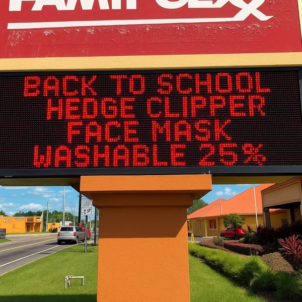 Our team provided electronic sign repair, LED sign repair, and digital sign repair for a pharmacy sign advertising washable face masks. The display is now brighter, sharper, and working like new.