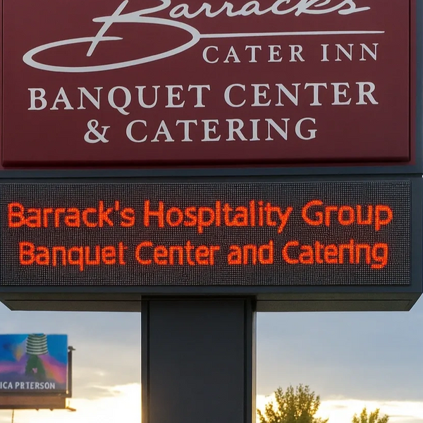 After completing professional EXPERTS LED sign repair, digital sign upgrade, and LED display refurbishing, the sign now features vibrant colors, sharp graphics, and stable performance. The display looks refreshed and modern, providing excellent visibility for the banquet center and catering services.