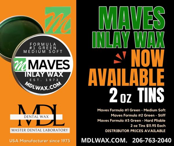 MDL premium dental wax made in USA since 1973, highly refined carving, casting, inlay, jewelry, CNC,