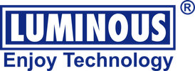 LUMINOUS logo with tagline Enjoy Technology in blue and white colors.