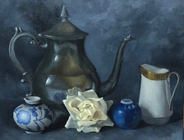 Tea Pot, White Rose, small vases and creamer