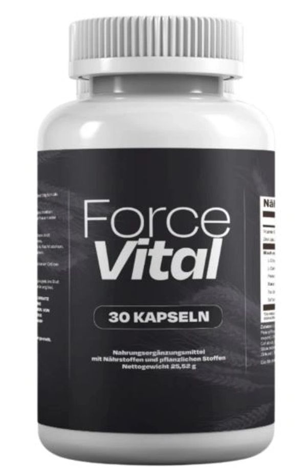 Bottle of Force Vital capsules supplement.