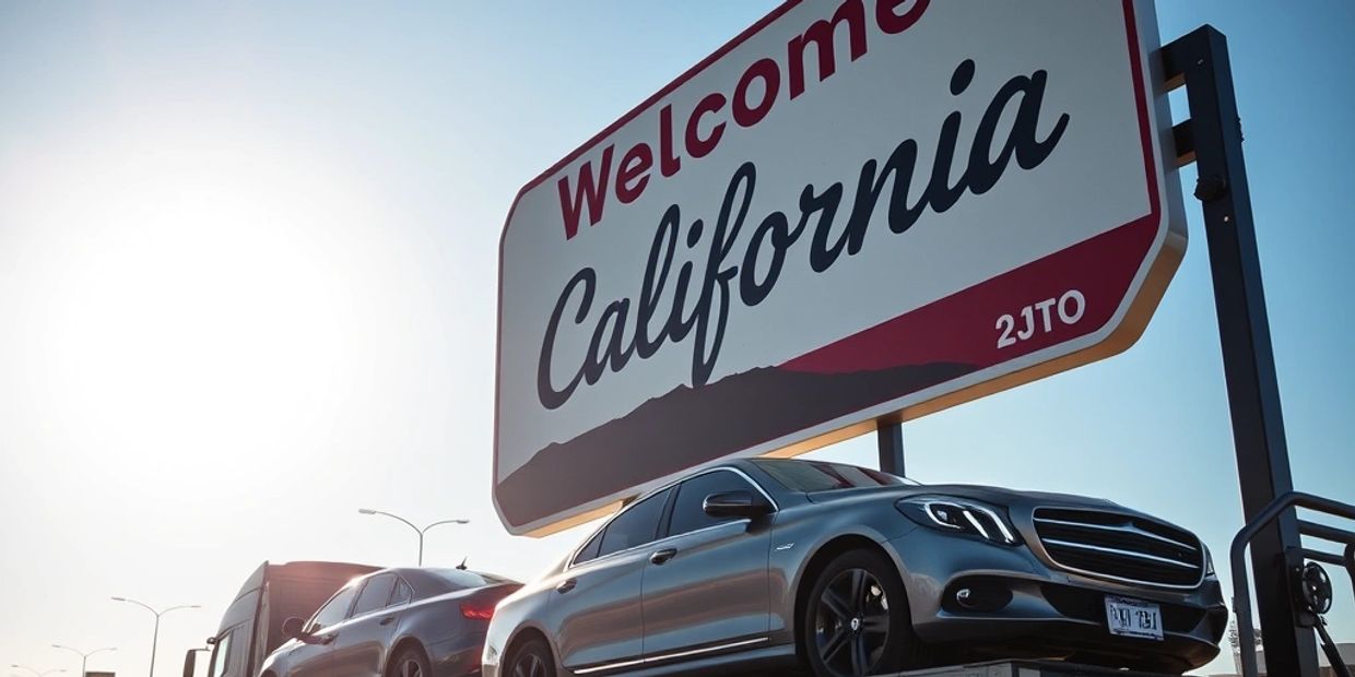 Welcome to california street bill bpoard with a car transpor carrir under the sign 
