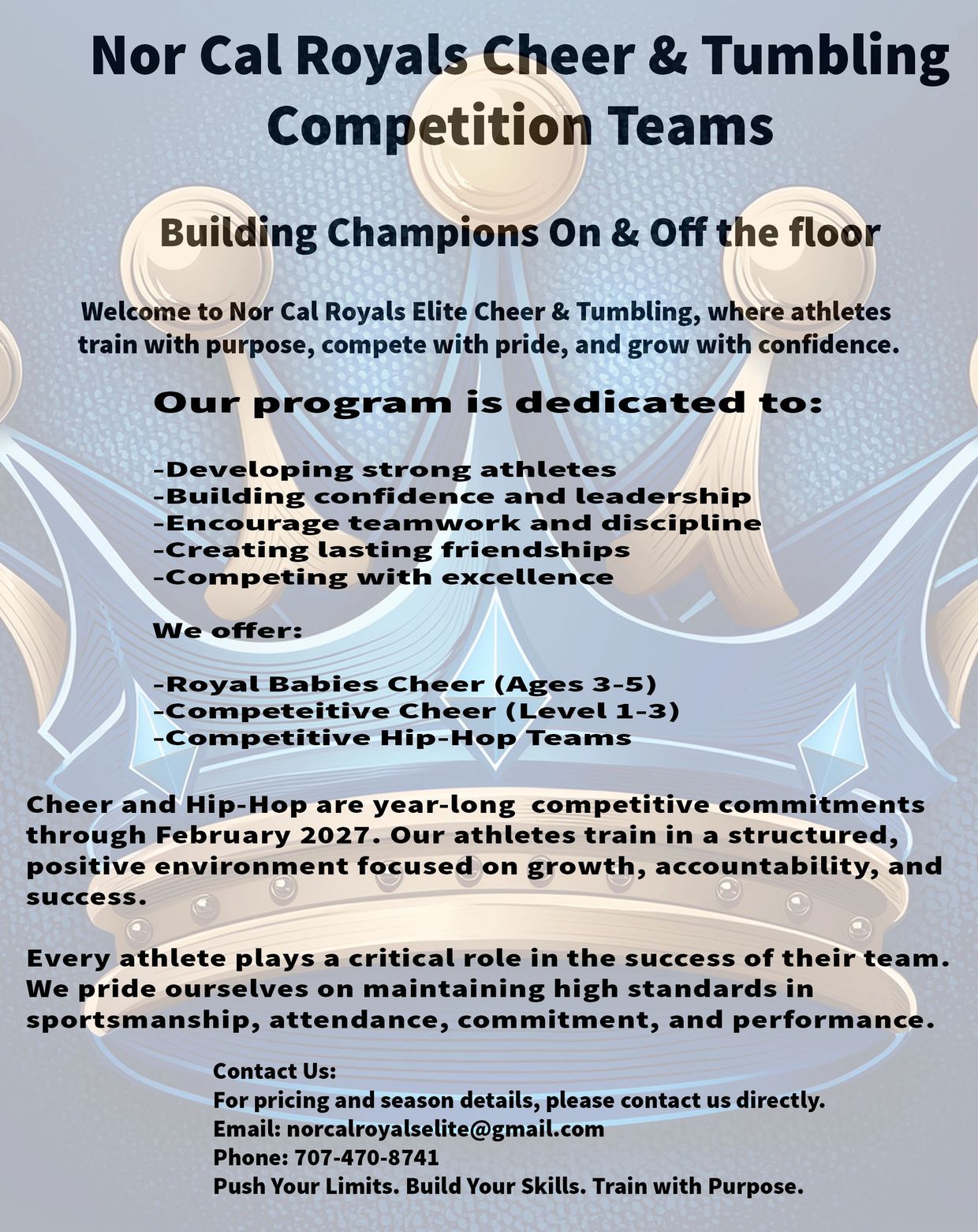 Nor Cal Royals Cheer &amp; Tumbling competition team info and contact.