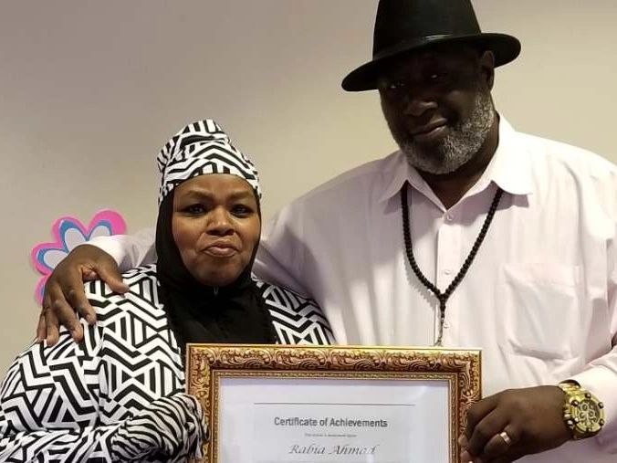 Rabia Ahmad-Green accompanied in the picture by her husband Jaffar W. Green was presented a certificate of achievement at the "Women Of The Year" gala in Brookhaven, Pennsylvania in 2019 for her relentless and tireless dedication in helping single Mothers/Fathers and there children in times of crisis.