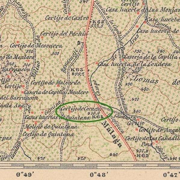 Map of 1909, showing Cortijo Coracho, Lucena (Cordoba), Andalucia