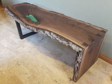 Live Edge Walnut Bench with Epoxy Highlight