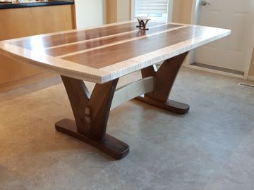 Walnut and Maple Dining Table. 