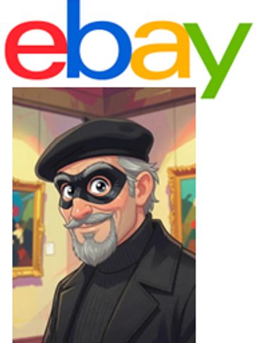 Cartoon thief in black outfit at eBay gallery.