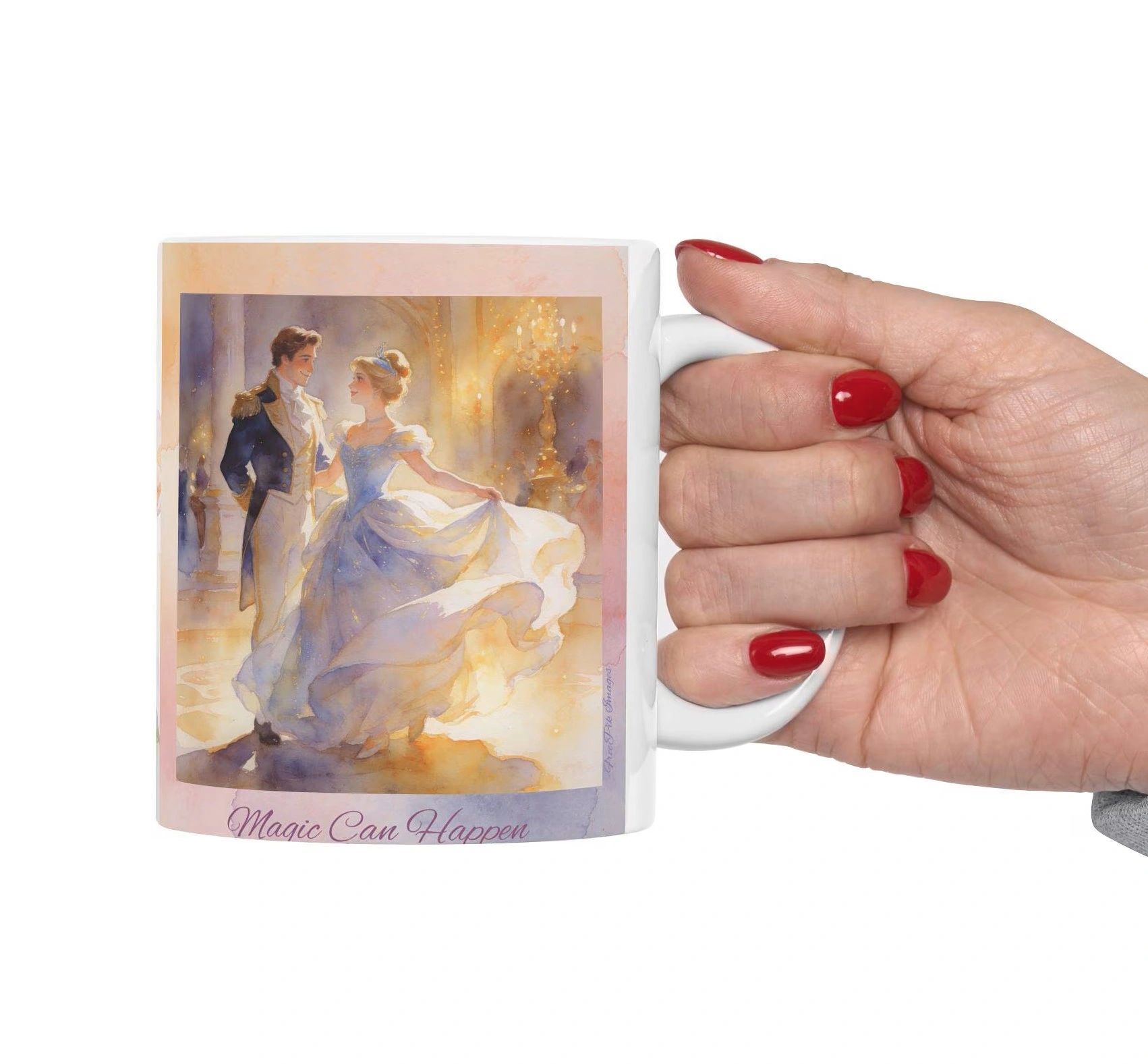 Cinderella Golden Coach Watercolor Mug | Fairytale Romance Ceramic Cup