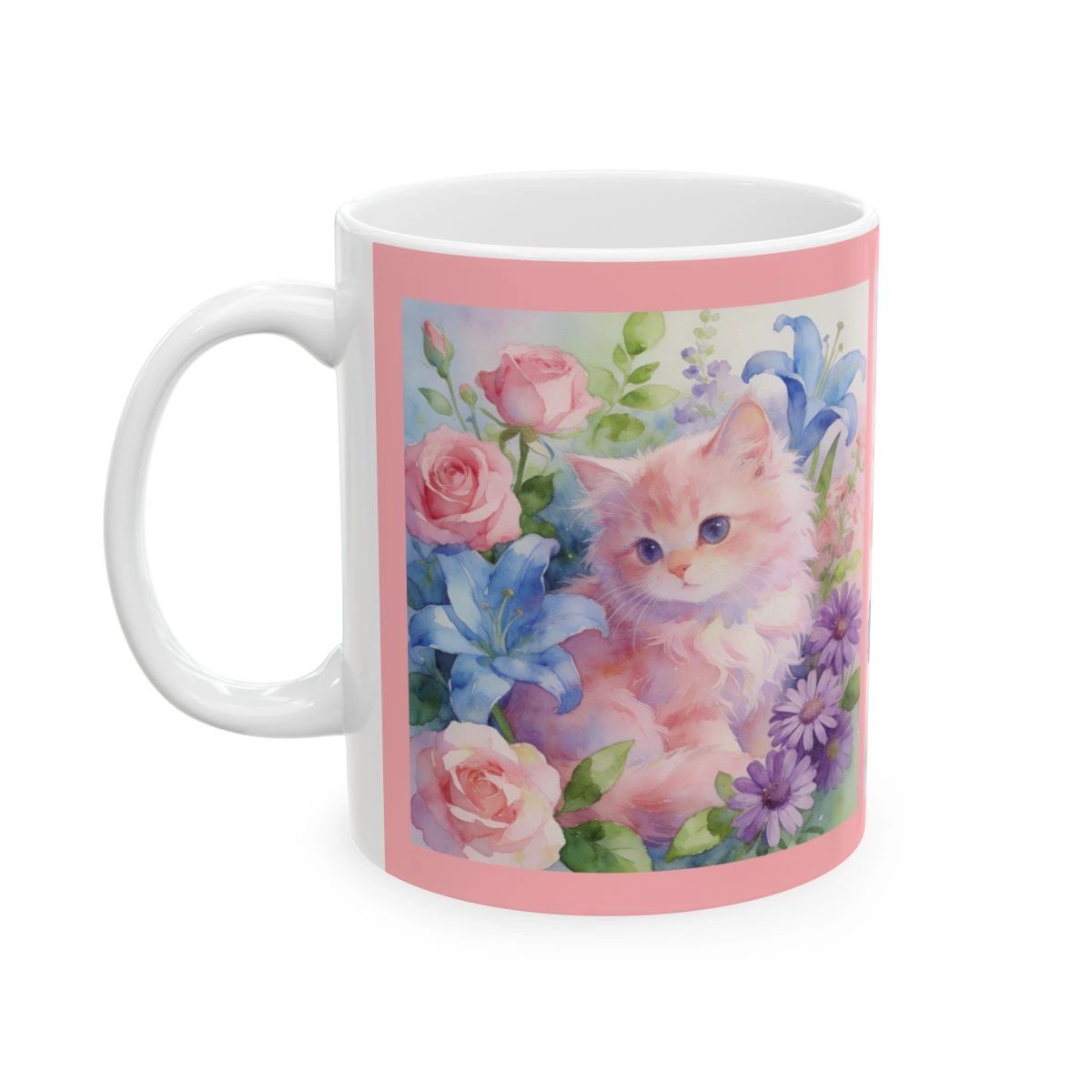 Fantasy Pink Kittens Flowers Mug | Ceramic Coffee Cup