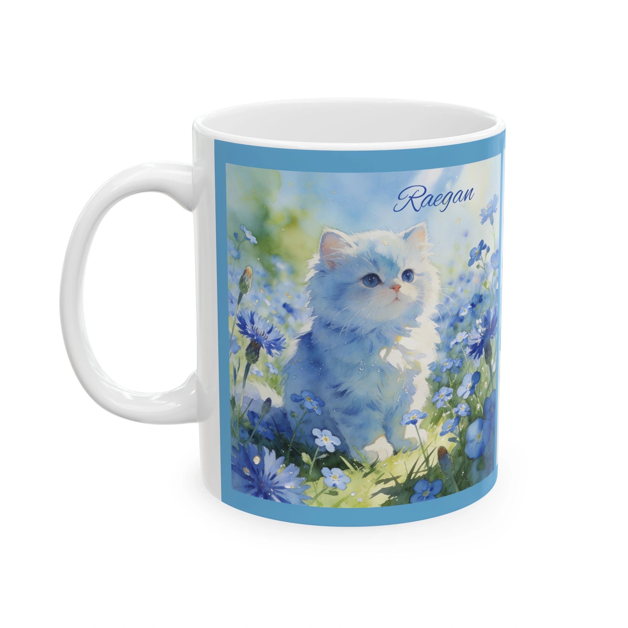 Fantasy Blue Kittens Flowers Mug | Ceramic Coffee Cup 11 oz
