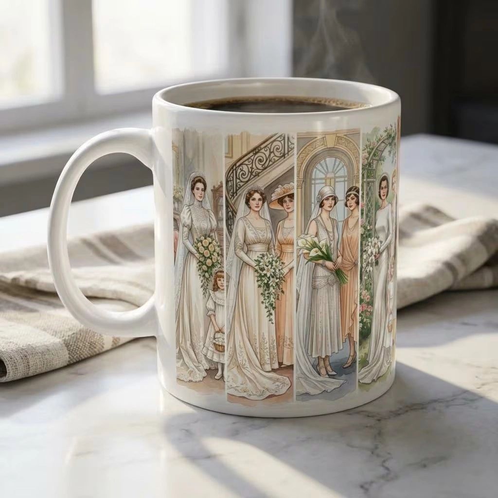 Vintage Bridal History Illustration Mug | Wedding Bridesmaids Ceramic Mug