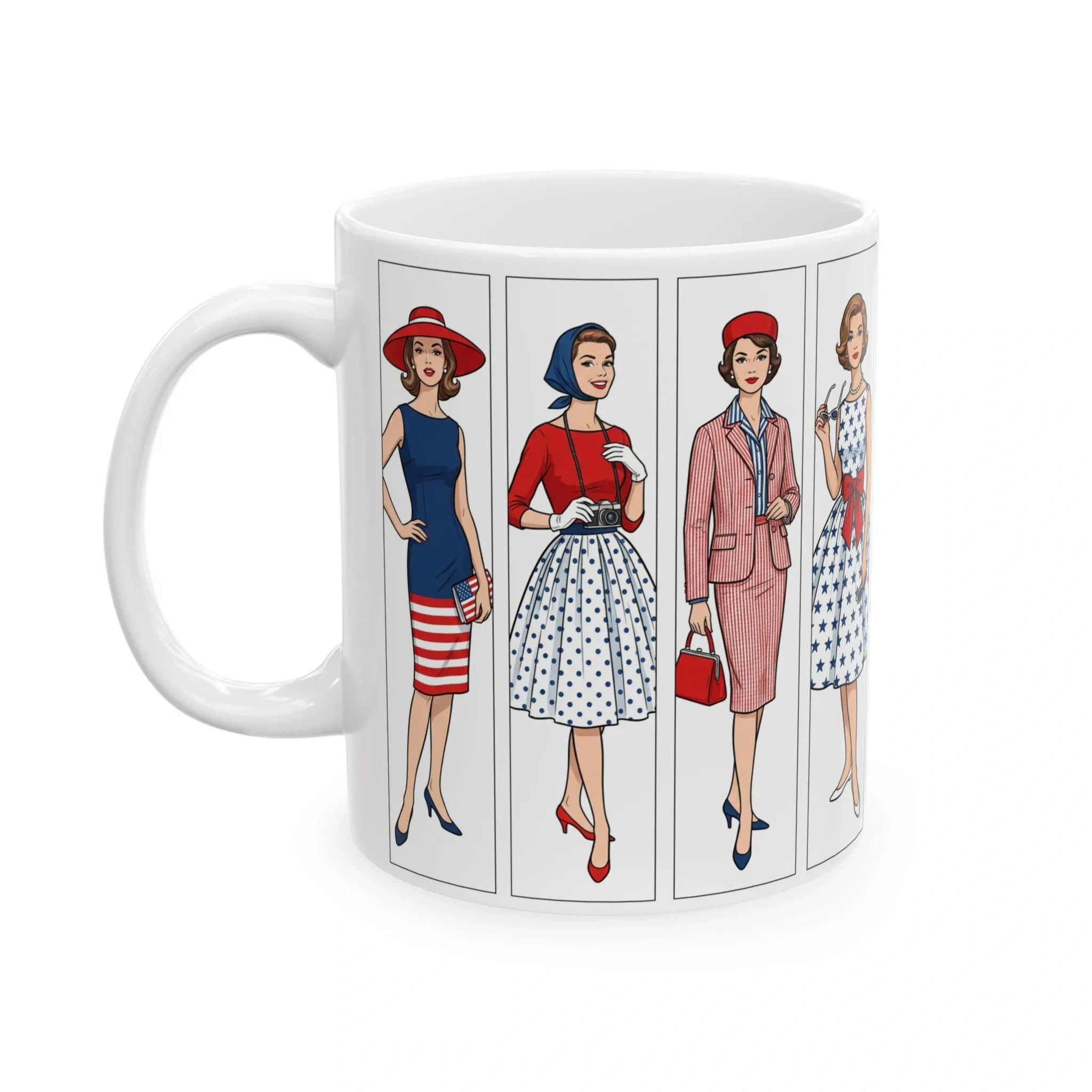Vintage Patriotic Pinup Women Mug | Ceramic Stars and Stripes